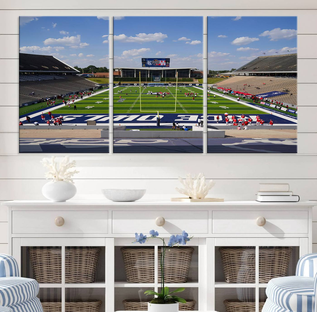 Rice University Owls Football Team Print - Houston Rice Stadium Wall Art Canvas Print