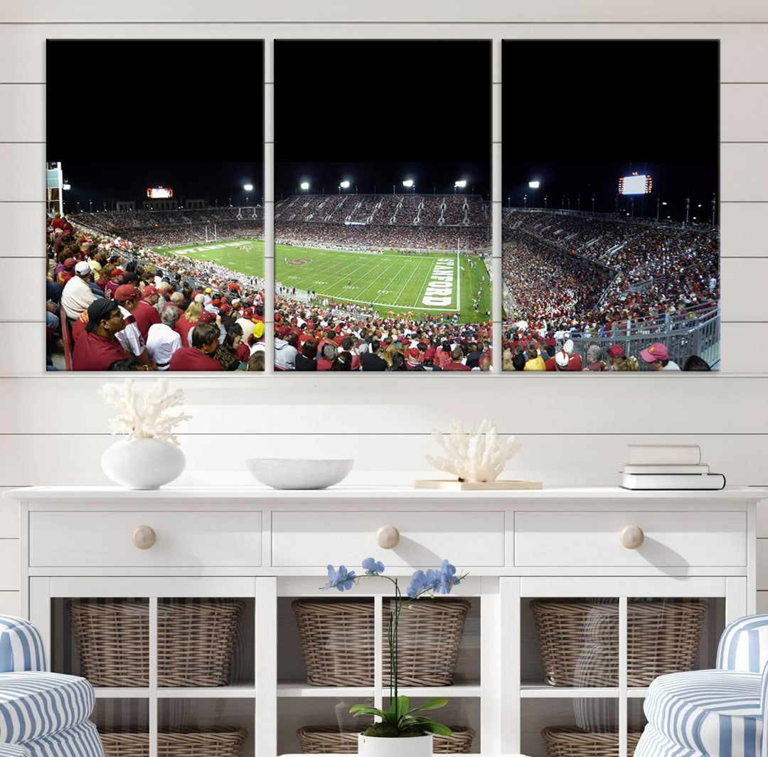 This Stanford University Cardinal Football Team canvas print, depicting fans in red filling Stanford Stadium at night, is perfect.