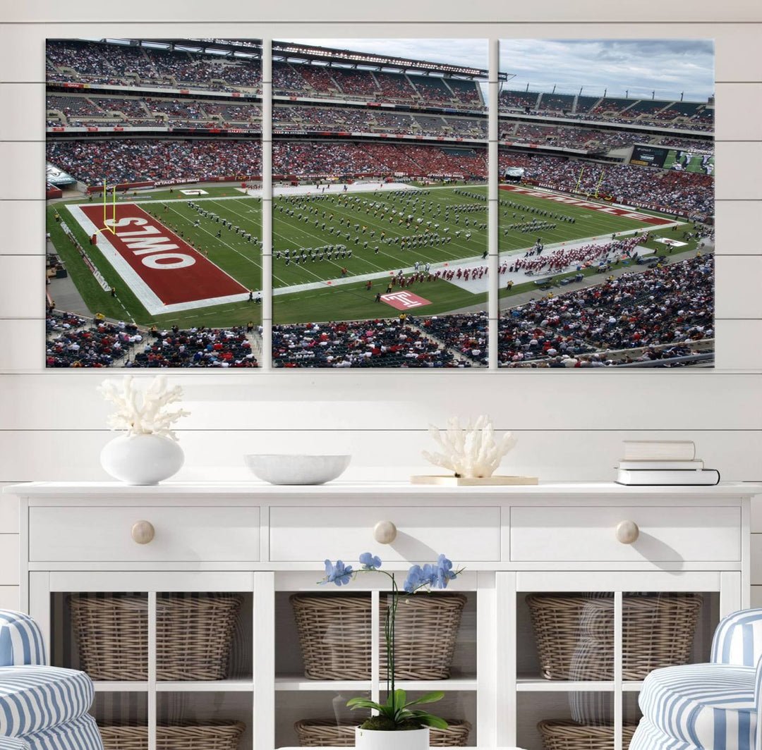 Aerial view wall art of Lincoln Financial Field during a Temple Owls game.