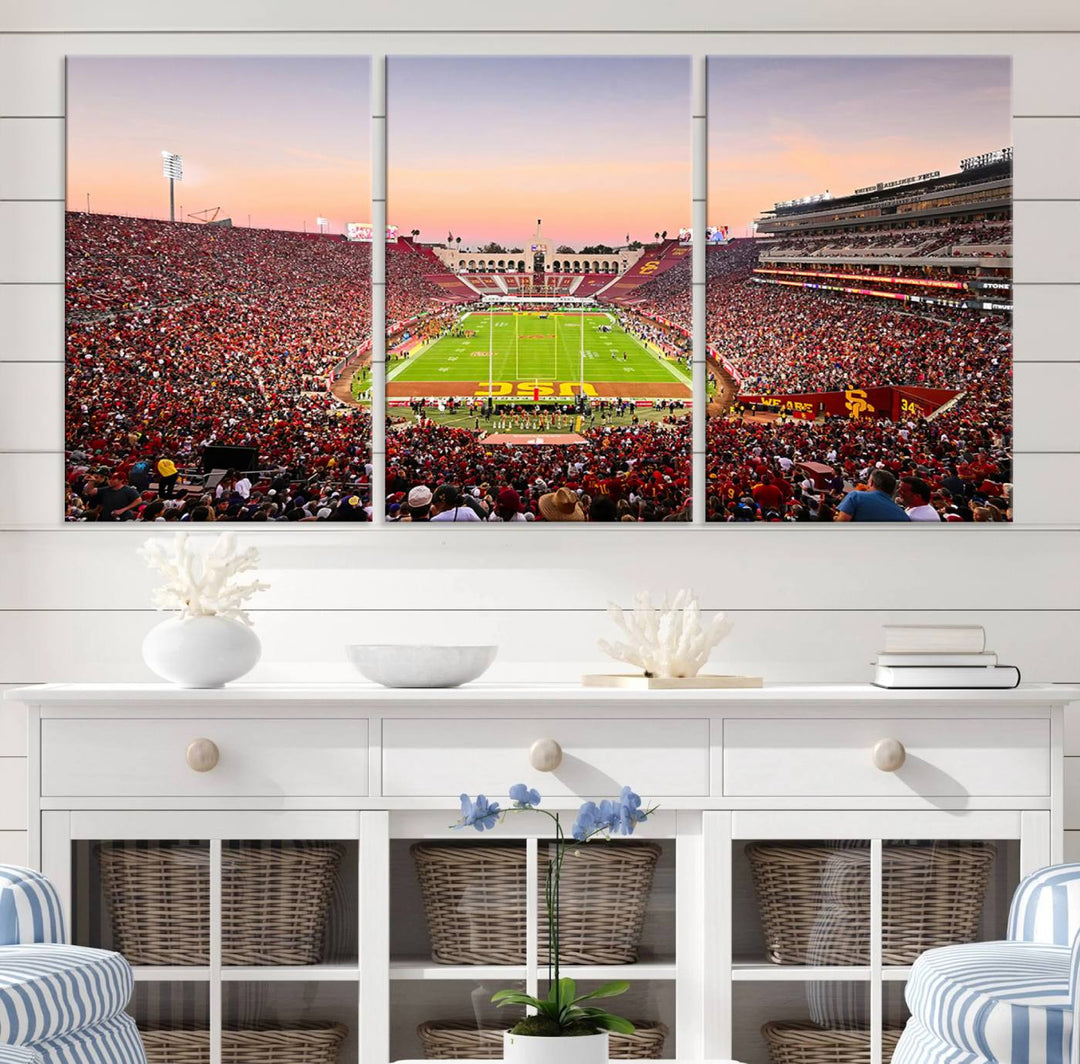 The University of Southern California USC Trojans Football Team Print - Los Angeles Memorial Coliseum Stadium Wall Art Canvas Print