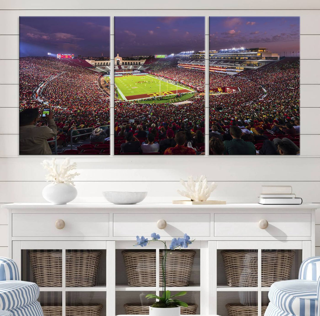 The University of Southern California USC Trojans Football Team Print - Los Angeles Memorial Coliseum Stadium Wall Art Canvas Print