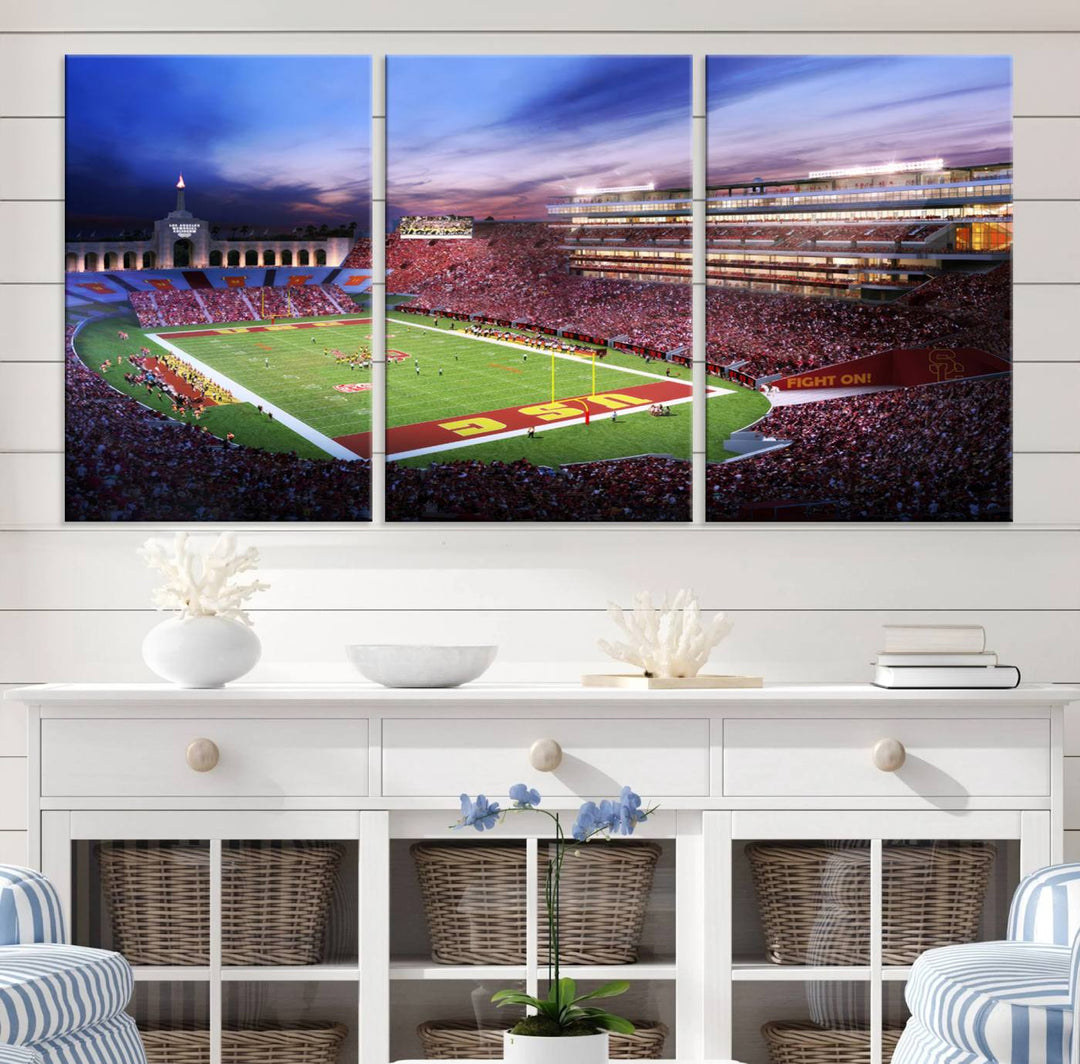 The University of Southern California USC Trojans Football Team Print - Los Angeles Memorial Coliseum Stadium Wall Art Canvas Print