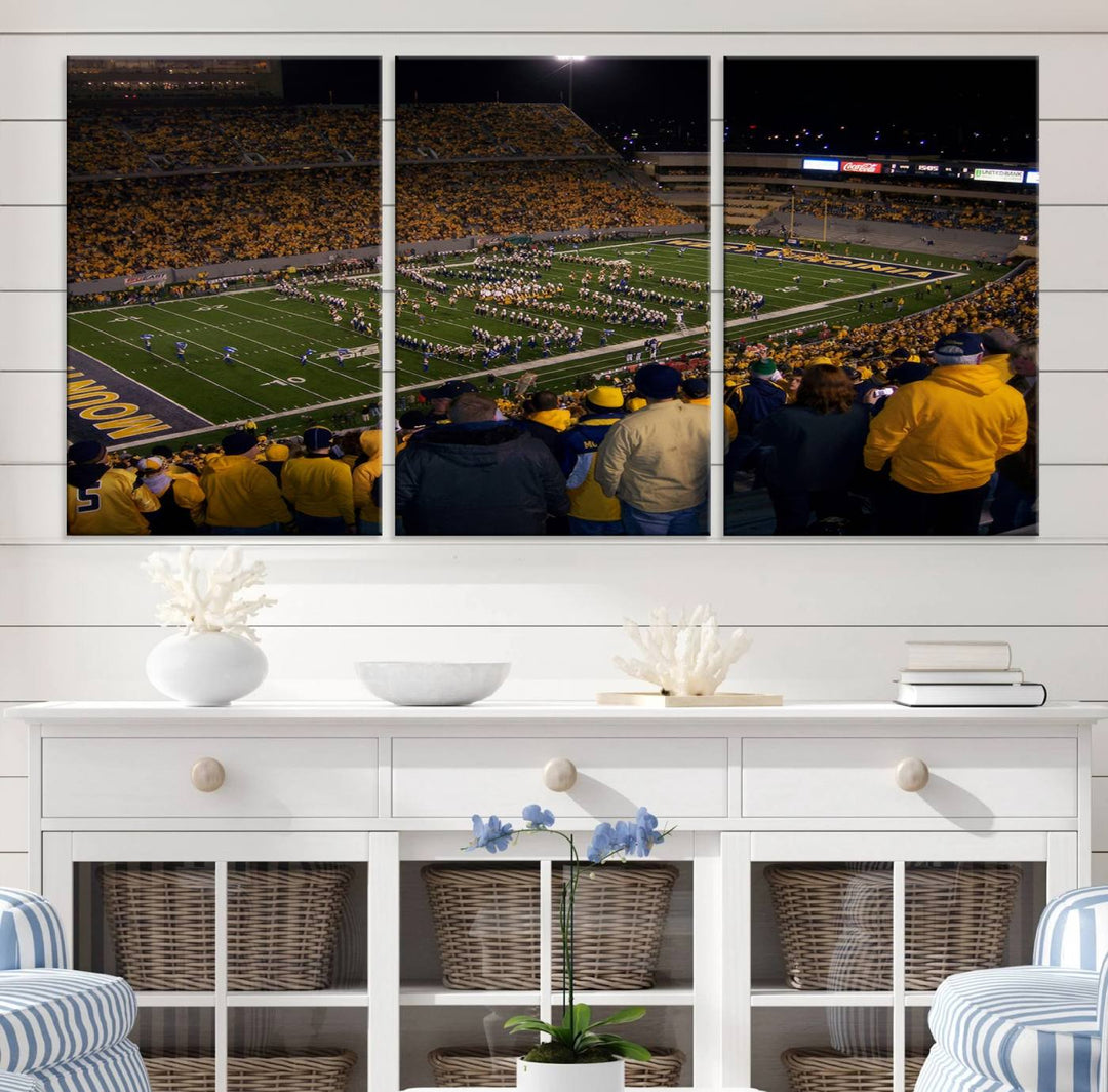 West Virginia Uni Mountaineers Football Canvas Wall Art Print.