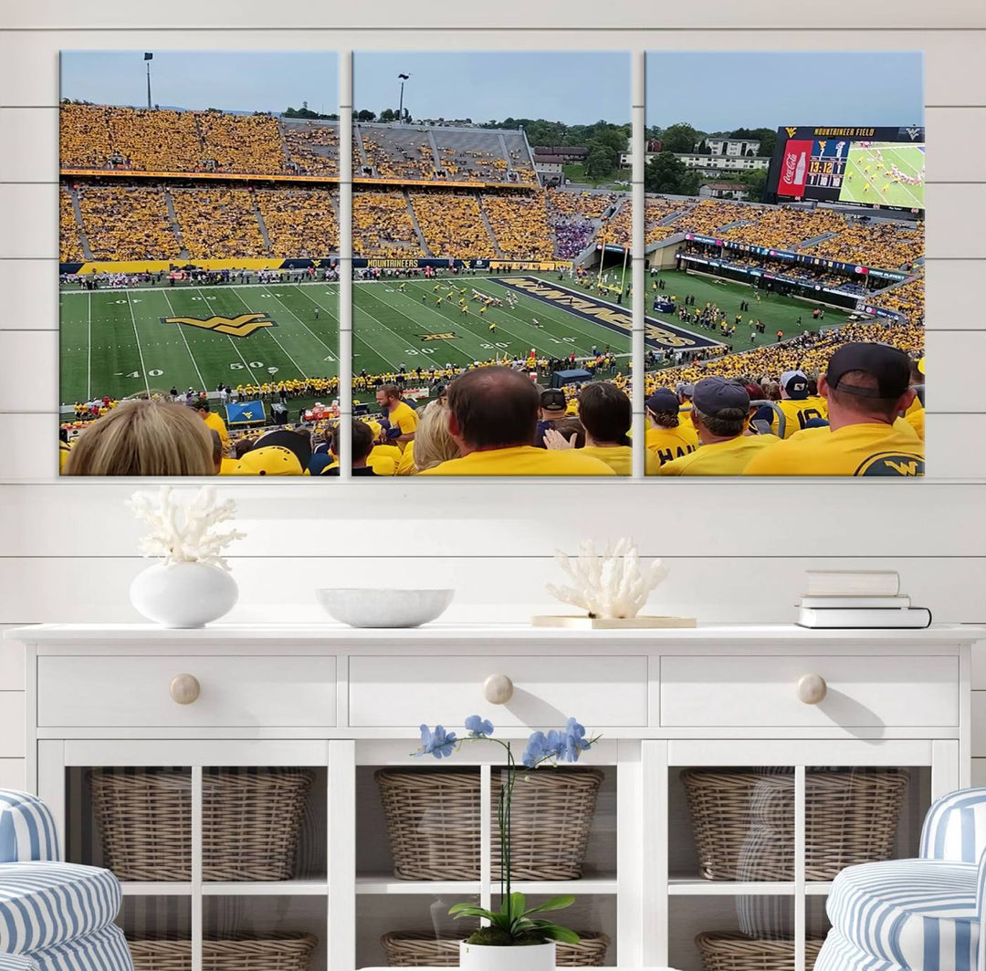 West Virginia University Mountaineers Football Team Print - Milan Puskar Stadium Canvas Print Wall Art, Morgantown Print