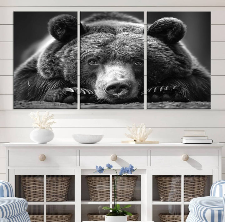 Resting Grizzly Bear Canvas Print | Ready to Hang Wall Art | Rustic Cabin & Farmhouse Decor | Wildlife Art