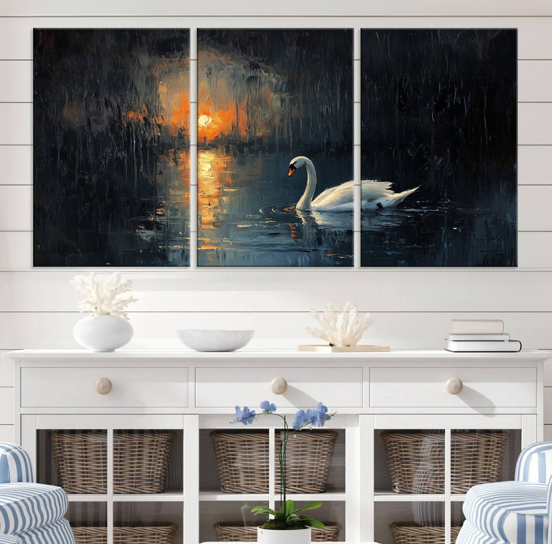 Abstract Swan on Water Wall Art Canvas Print - Elegant Nature Scene for Modern Home Decor