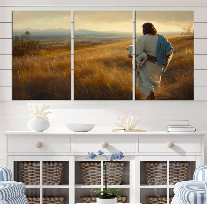 Jesus the Good Shepherd Wall Art Canvas Print - Inspirational Christian Religious Print for Prayer Room Decor