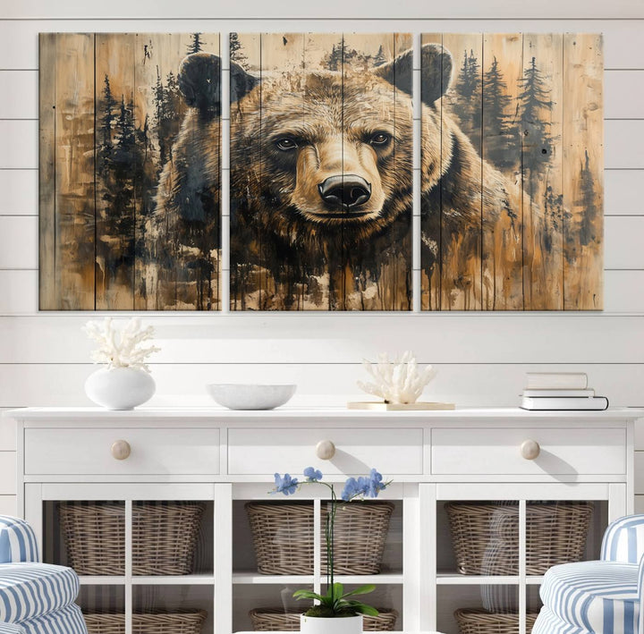 Rustic Bear Wall Art Canvas Print | Framed & Ready to Hang | Rustic Animal Artwork for Living Room, Office, Cabin, or Nature-Inspired Décor