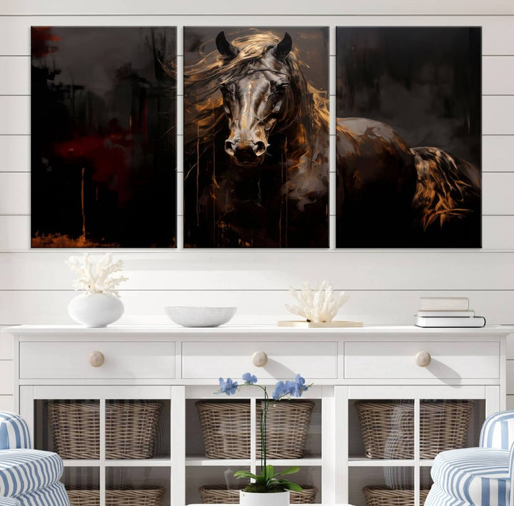 Abstract Black Horse Canvas Print | Abstract Equine Wall Art | Western Decor Print | Horse Lover Gift | Farmhouse & Cabin Wall Art