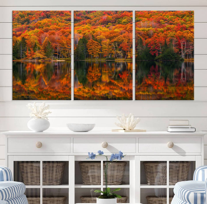 Autumn Reflection Canvas Print, Stunning Fall Foliage Wall Art, Serene Lake Landscape, Perfect Seasonal Decor Print