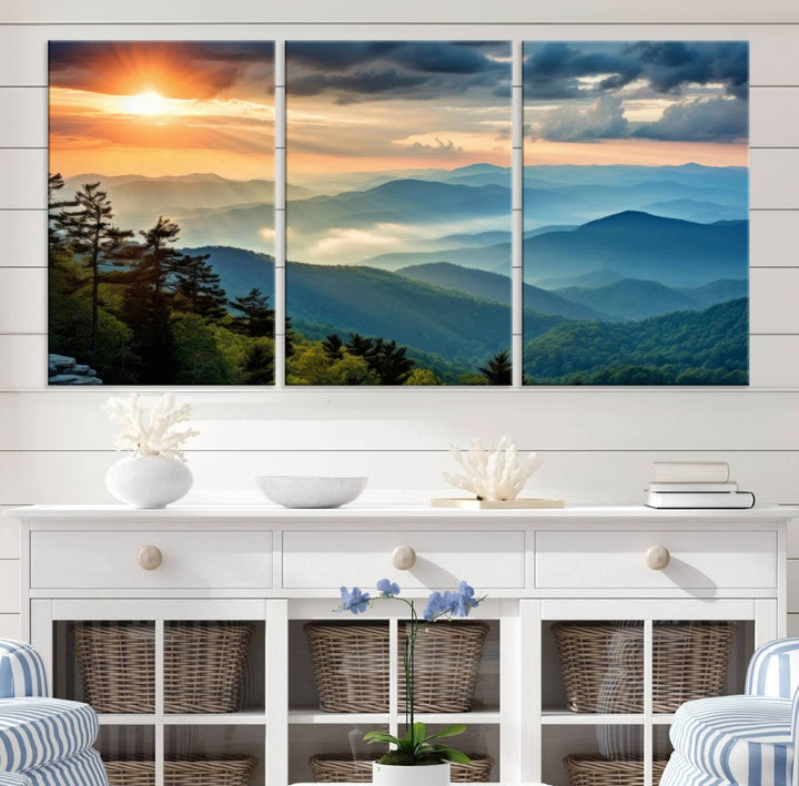 Sunrise Over Mountain Range Wall Art | Canvas Print Ready to Hang | Perfect for Farmhouse Wall Decor, Cabin Wall Art, Nature-Inspired Home