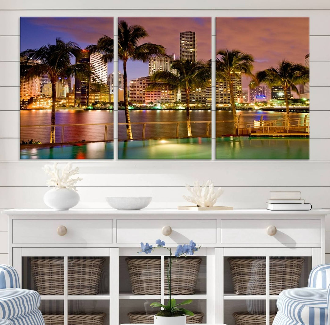 Wall Art MIAMI Canvas Print Miami Skyline with Palms