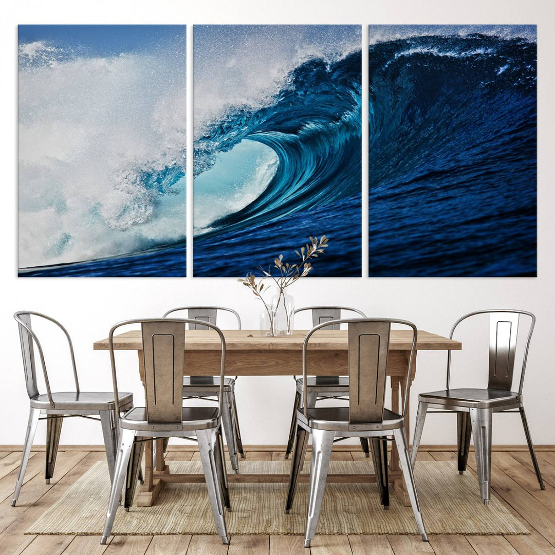 Ocean Wave at Sunset Canvas Art, Large Wall Print of Vibrant Water Waves, Coastal Art for Living Room and Dining Room Decor