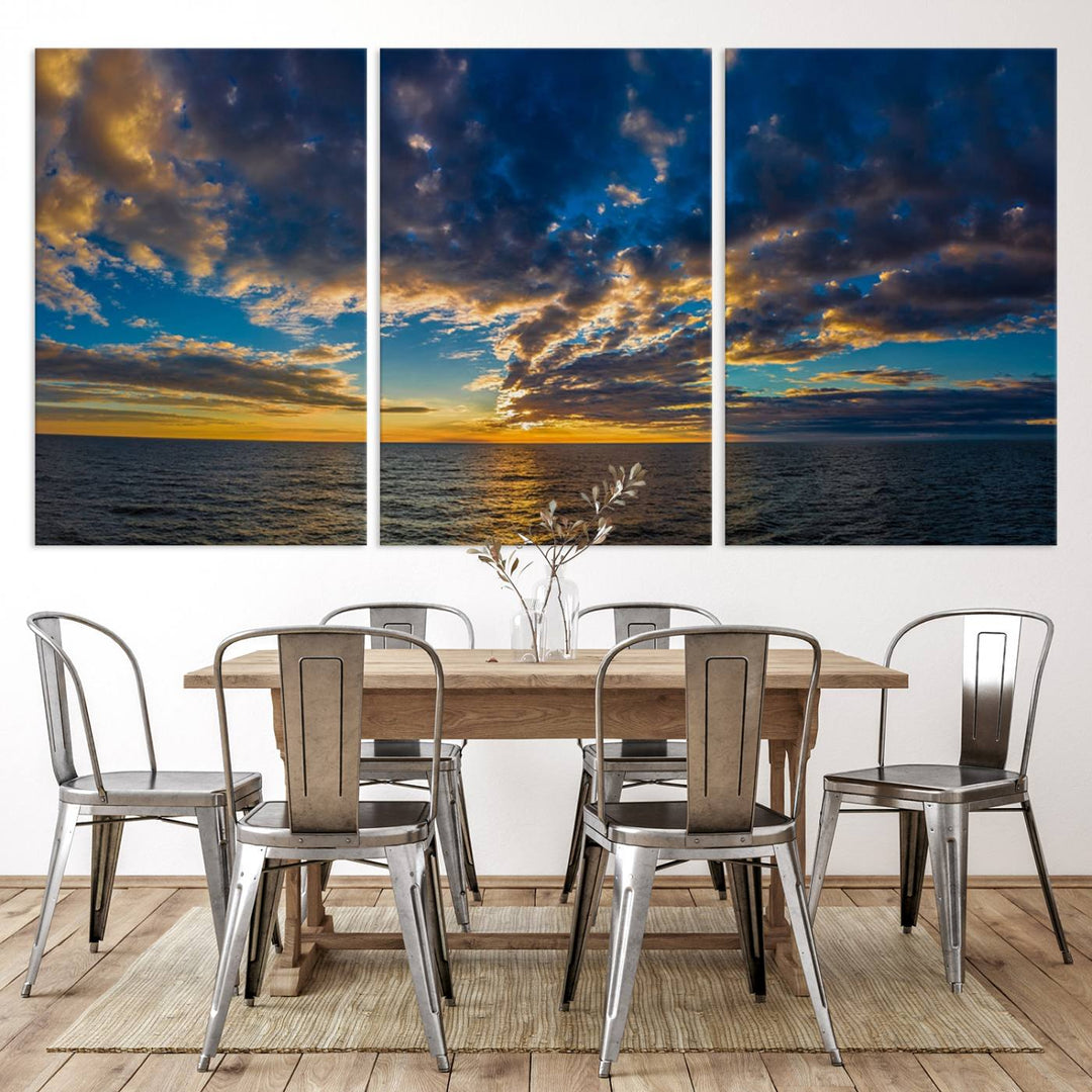 Dramatic Ocean Sunset Canvas Art, Panoramic Seascape Wall Art, Giclee Canvas Print with Canon Quality for Coastal Decor