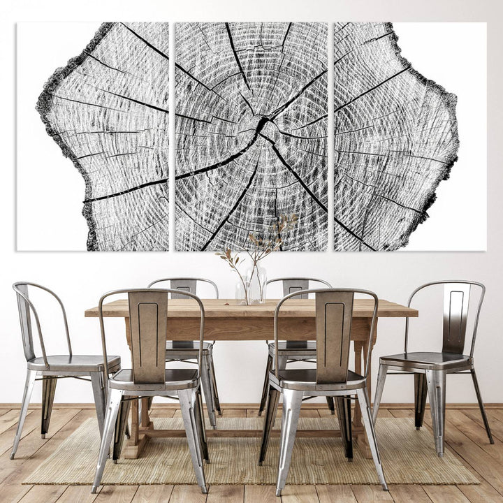 Black and white tree ring art print.