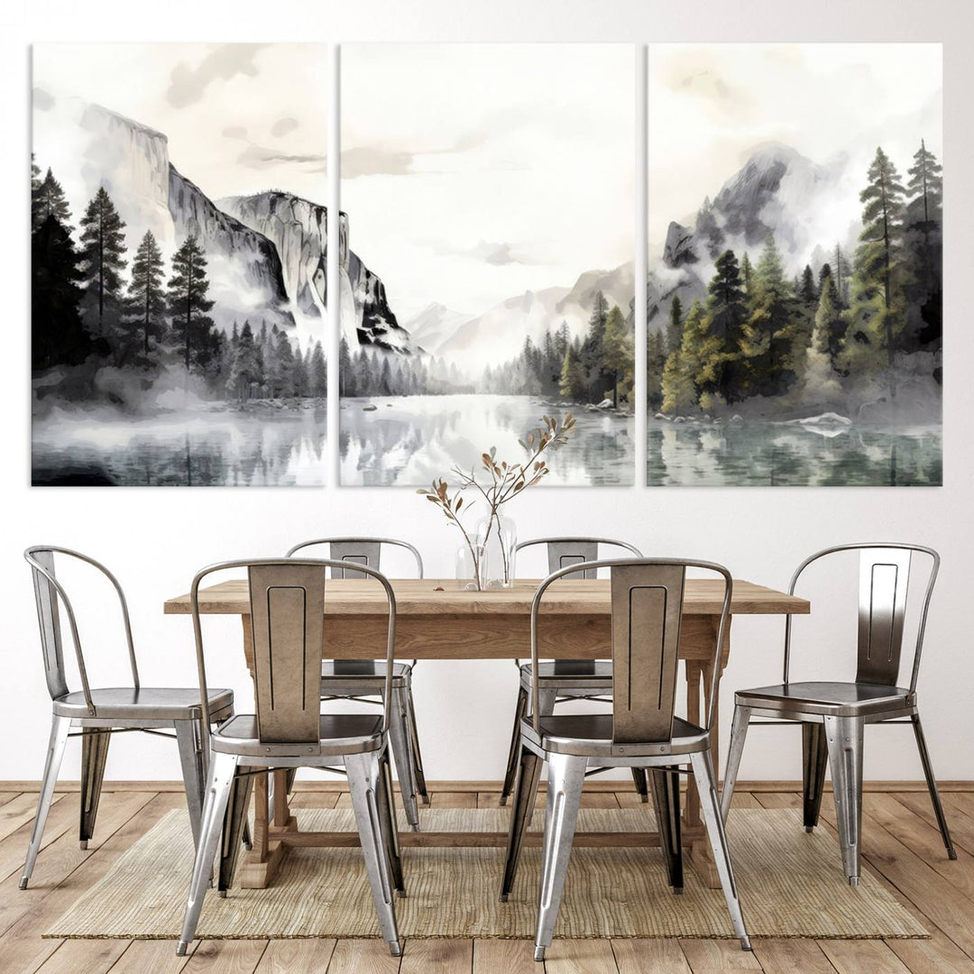 The Yosemite Valley Wall Art Canvas Print, a framed nature décor, is beautifully displayed.