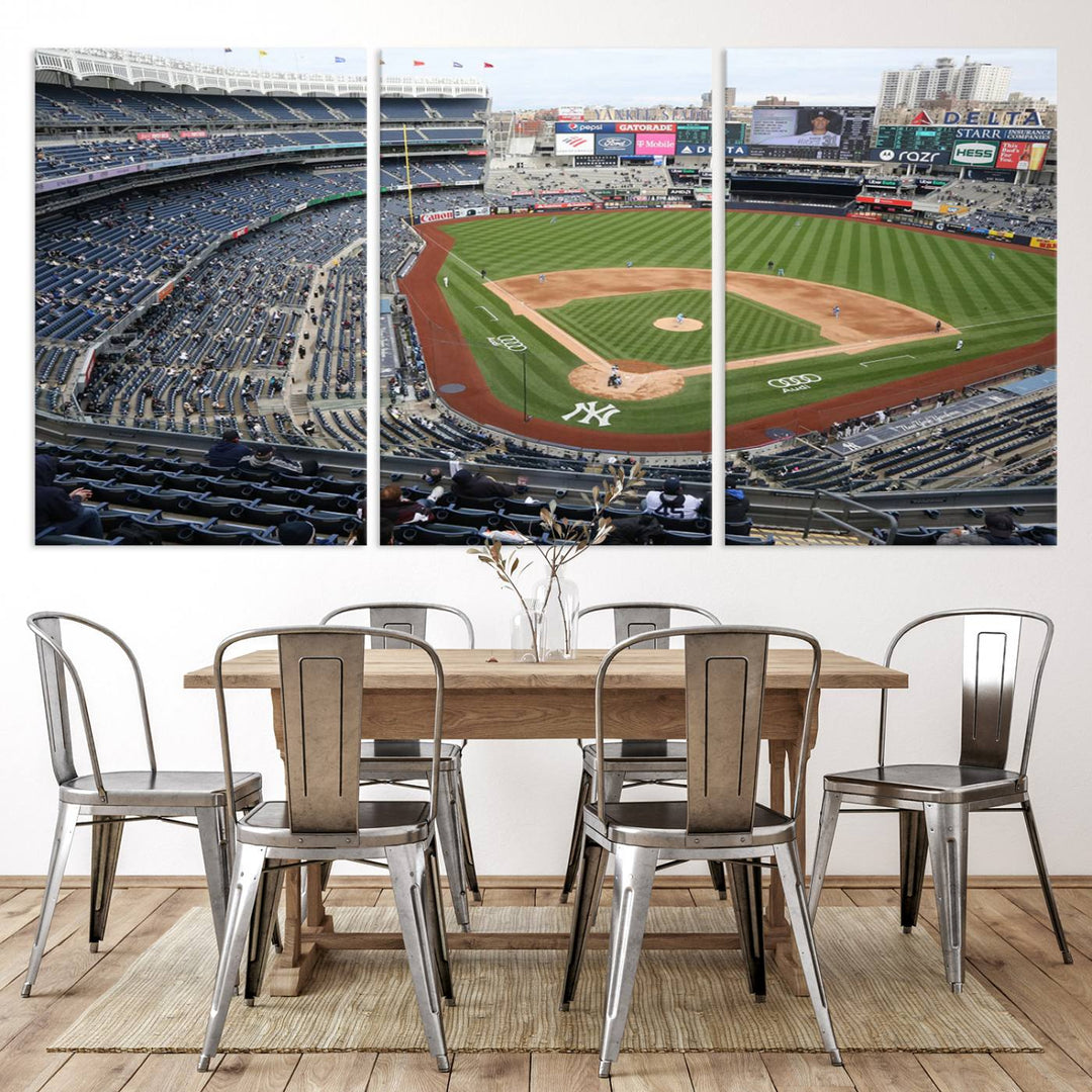 Aerial view of Yankee Stadium filled with fans, showcased on a New York Yankees Stadium Wall Art Canvas Print.