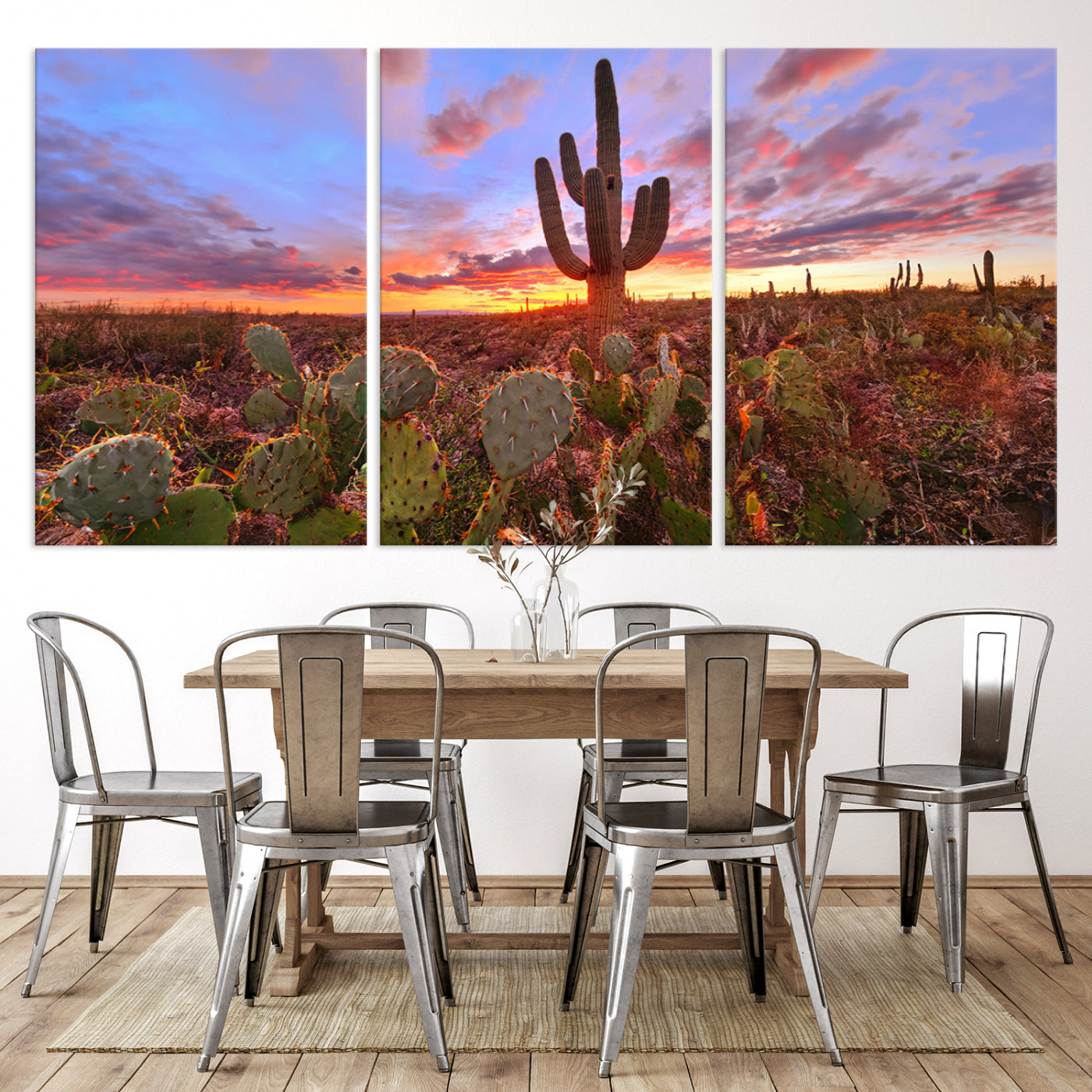 The Arizona Desert Sunset Wall Art Canvas Print hangs prominently.