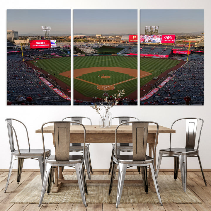 Aerial view of Angel Stadium, perfect as gallery-quality wall art - Los Angeles Angels Canvas Print.