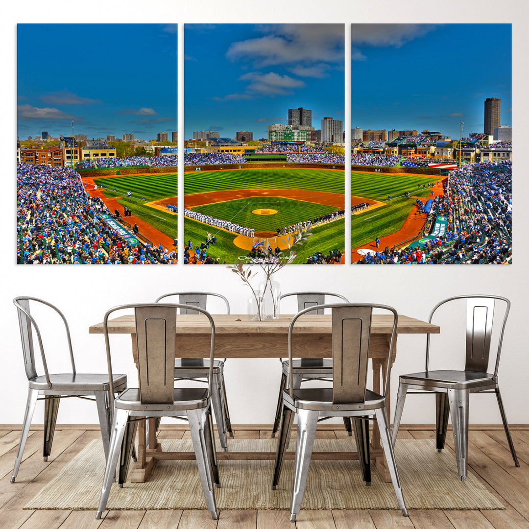 Wrigley Field Chicago Cubs Panoramic 3-Piece Canvas Wall Art - Iconic Baseball Stadium Print for Sports Lovers - Ready to Hang