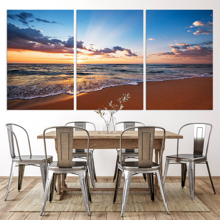 Golden Hour Beach Sunset Wall Art | Canvas Print | Ready to Hang | Coastal Wall Art for Living Room