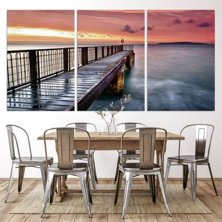 Serene Pier at Sunset Wall Art | Canvas Print | Ready to Hang | Coastal Decor for Living Room