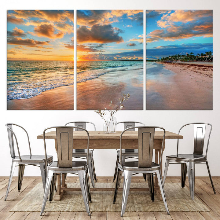 Serene Beach Sunset Wall Art | Coastal Ocean Canvas Print | Ready to Hang Tropical Decor for Home or Office