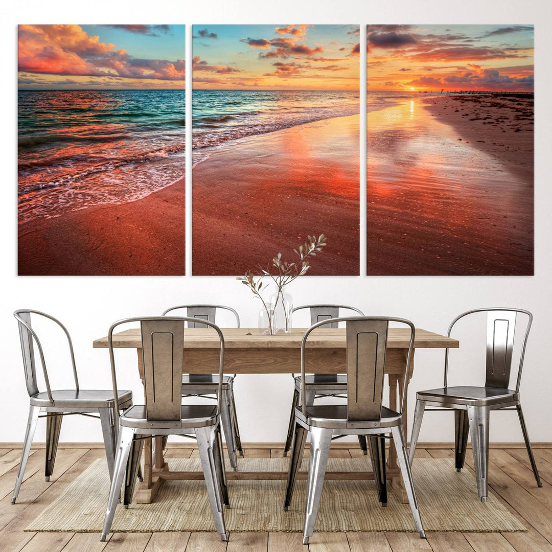 Stunning Sunset Beach Wall Art | Ocean Canvas Print | Coastal Wall Art | Ready to Hang | Tranquil Sunset Canvas for Home & Office Decor