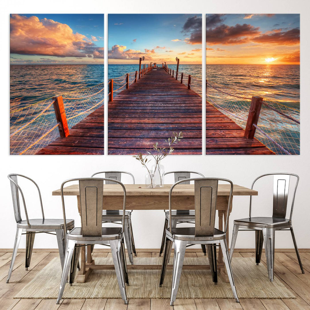 Vibrant Beach Sunset Wall Art | Coastal Ocean Canvas Print | Ready to Hang Tropical Decor for Living Room or Office