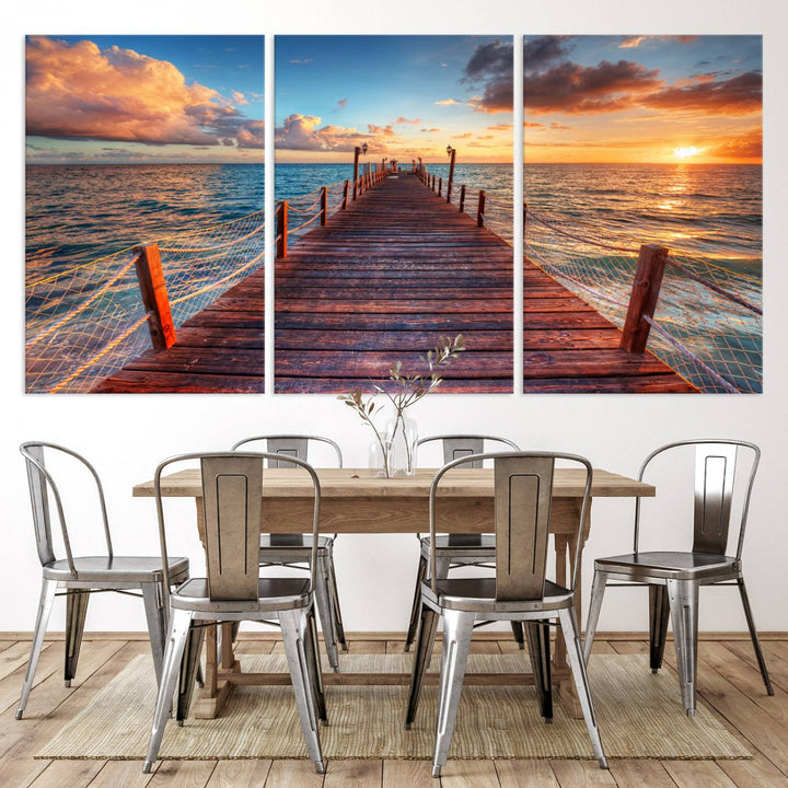 Vibrant Beach Sunset Wall Art | Coastal Ocean Canvas Print | Ready to Hang Tropical Decor for Living Room or Office