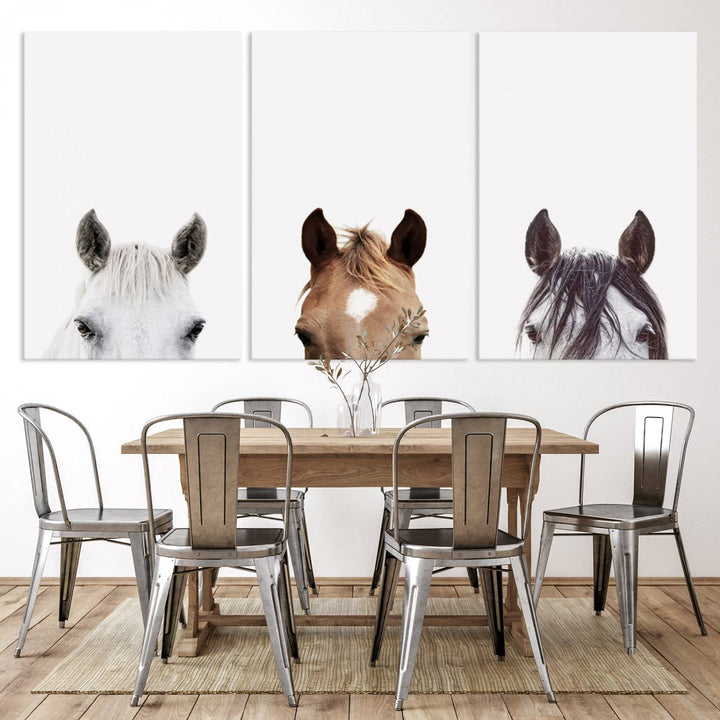 Horse Prints Set, Set of 3 Horse Wall Art, Horses Portraits, Farmhouse Wall Art, Farm Animals Canvas, Animals Portraits Set, Horse Poster