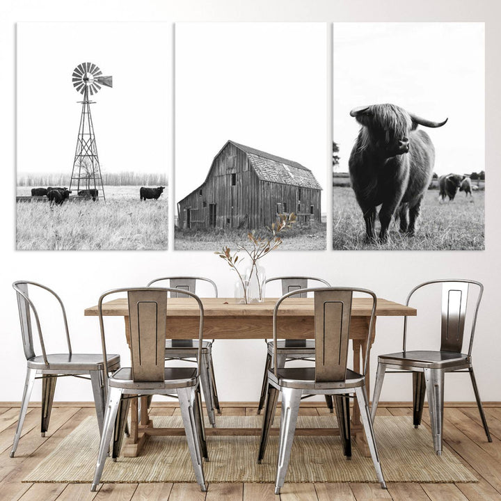 Old Barn Field Farmhouse Wall Art Decor Canvas Print, Boho Wall Art Print