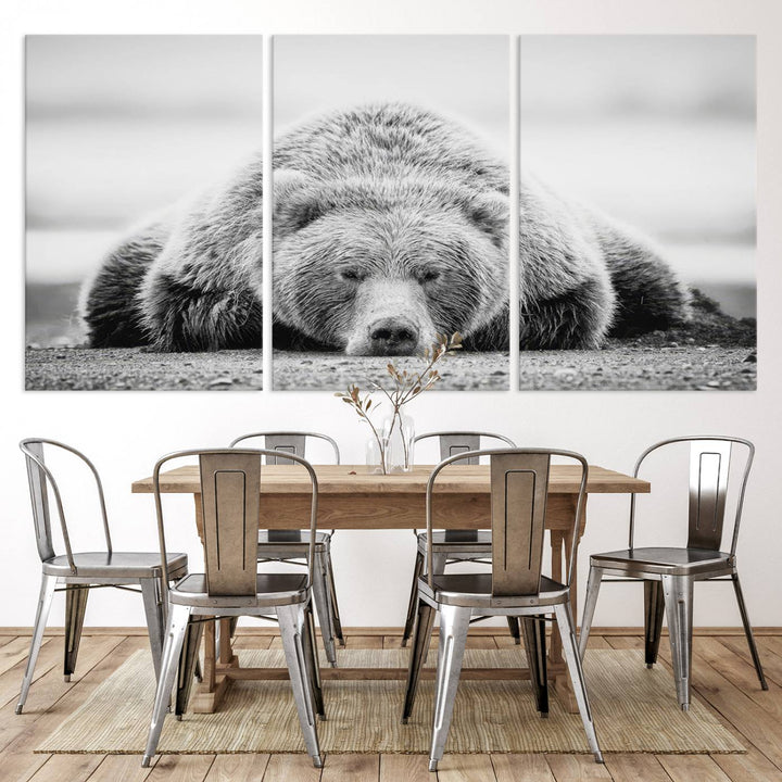 Resting Grizzly Bear wall art displayed in a modern room.