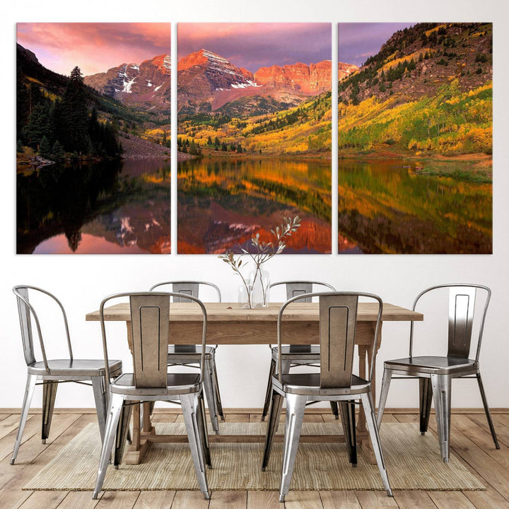 The Colorado Rockies Mountain Sunset Wall Art is a scenic nature canvas, ready to hang.