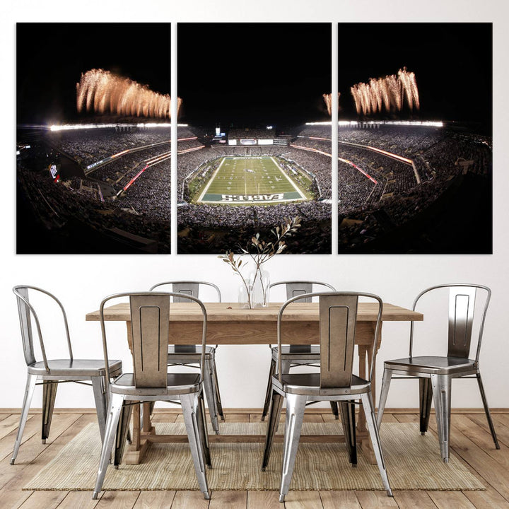 Experience the breathtaking Lincoln Financial Field Fireworks Game captured in this triple canvas wall art. A must-have for any Philadelphia Eagles fan!