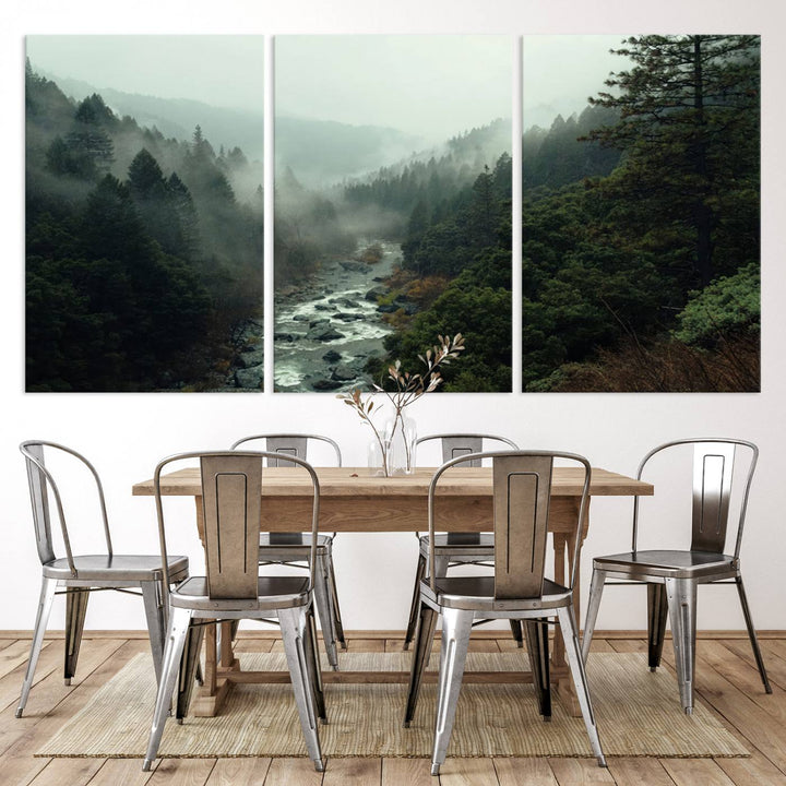 Misty Forest Wall Art | Ready to Hang and Framed | Tranquil Nature Landscape for Living Room or Cabin Wall Decor