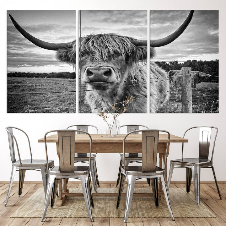 Scottish Highland Cow Wall Art Canvas Print | Ready to Hang and Framed | Rustic Farmhouse Decor