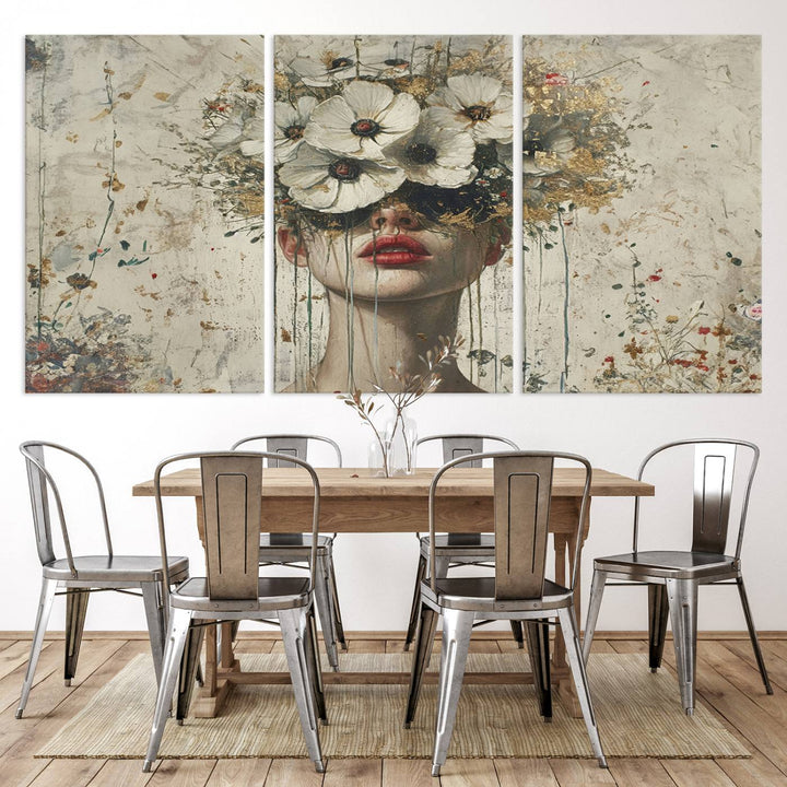 Abstract Floral Women Patel Wall Art Canvas Print