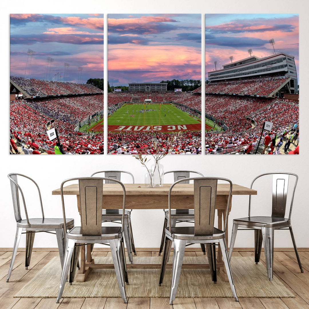 Carter-Finley Stadium Sunset Game Triple Canvas Wall Art - NC State Wolfpack Football Match