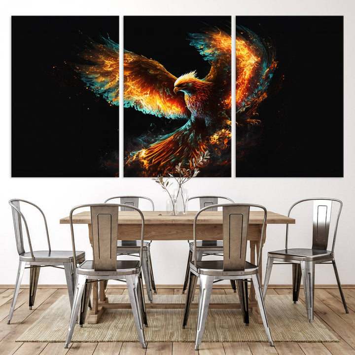 Fiery Phoenix Canvas Print | Ready to Hang Wall Art | Bold Fantasy Decor for Living Room | Majestic Bird Artwork