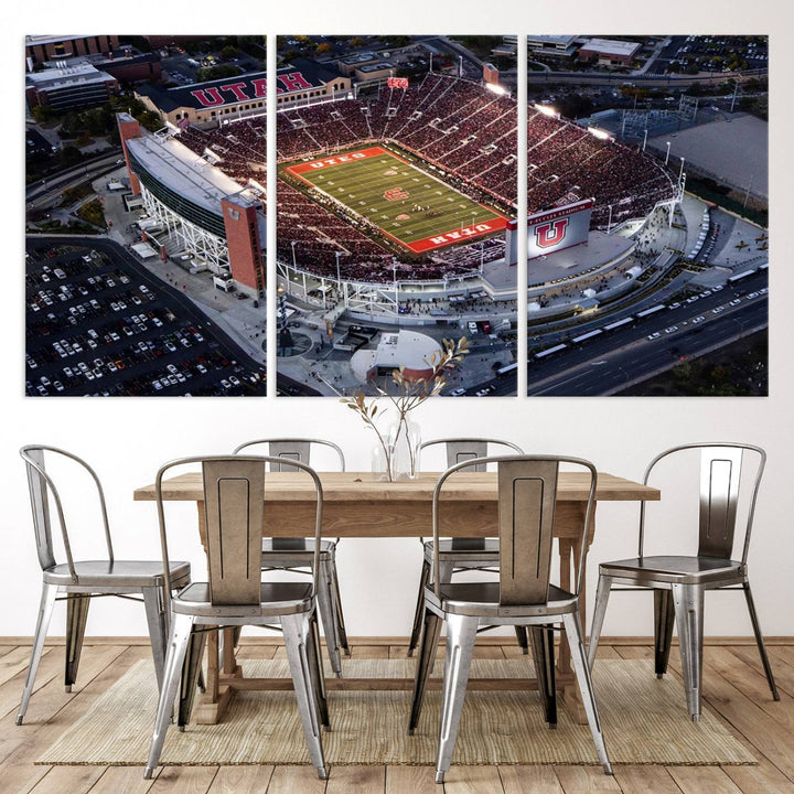 Utah Utes Football Team Print - Salt Lake City Rice-Eccles Stadium Wall Art Canvas Print