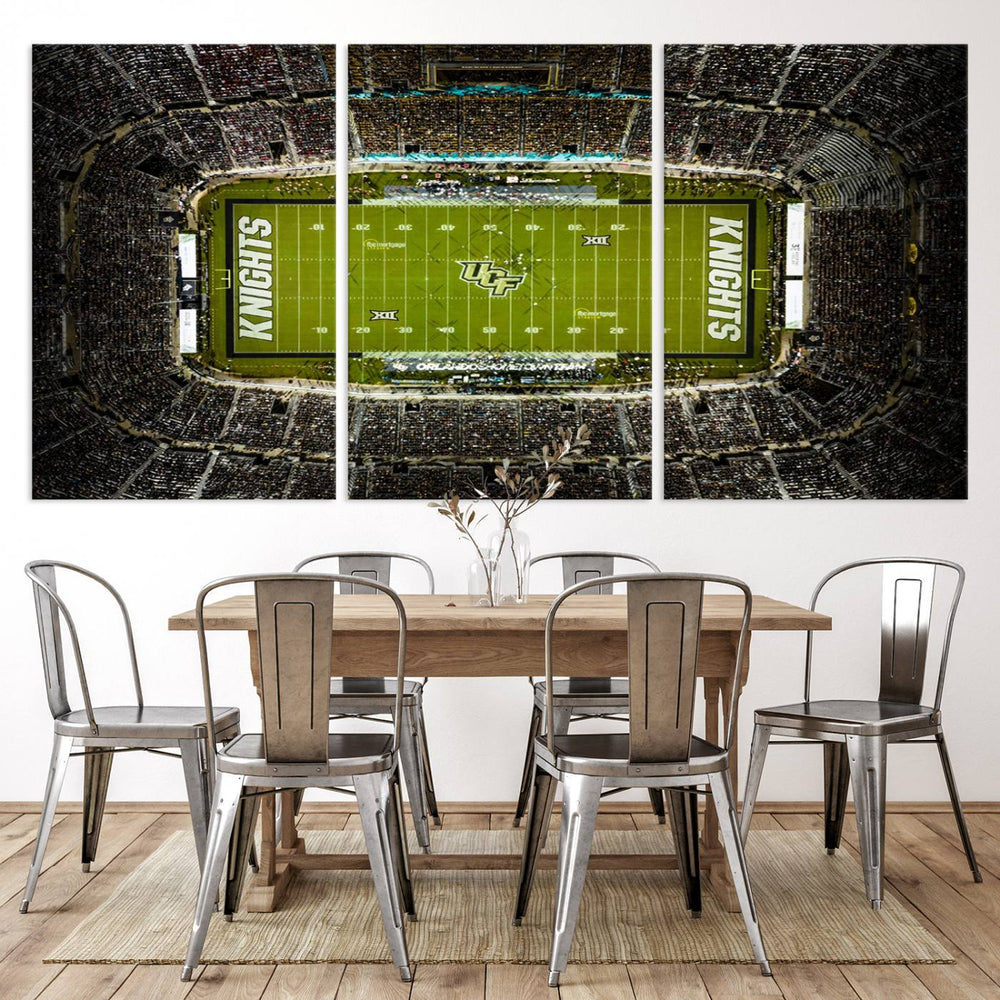 The UCF Knights Orlando Stadium Canvas Print, showcasing KNIGHTS in the end zones.