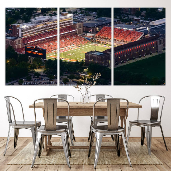 University of Illinois Fighting Illini Football Team Print - Champaign Illinois Memorial Stadium Wall Art Canvas Print