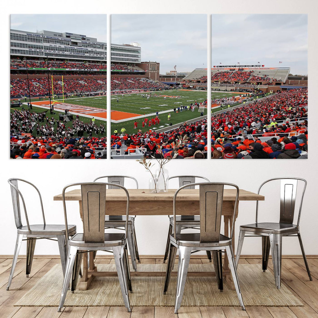 University of Illinois Fighting Illini Football Team Print - Champaign Illinois Memorial Stadium Wall Art Canvas Print