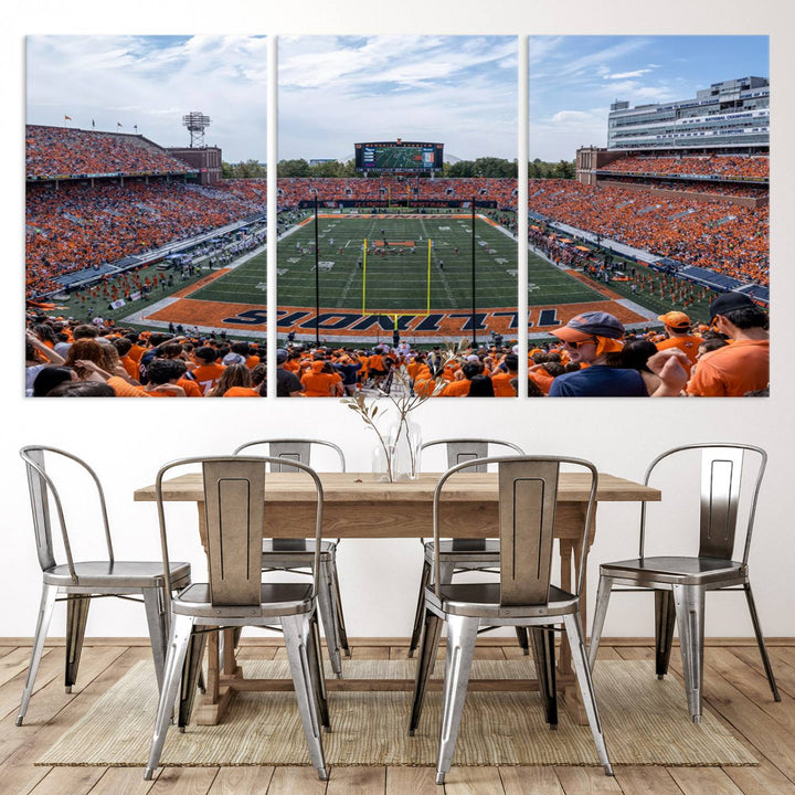 University of Illinois Fighting Illini Football Team Print - Champaign Illinois Memorial Stadium Wall Art Canvas Print