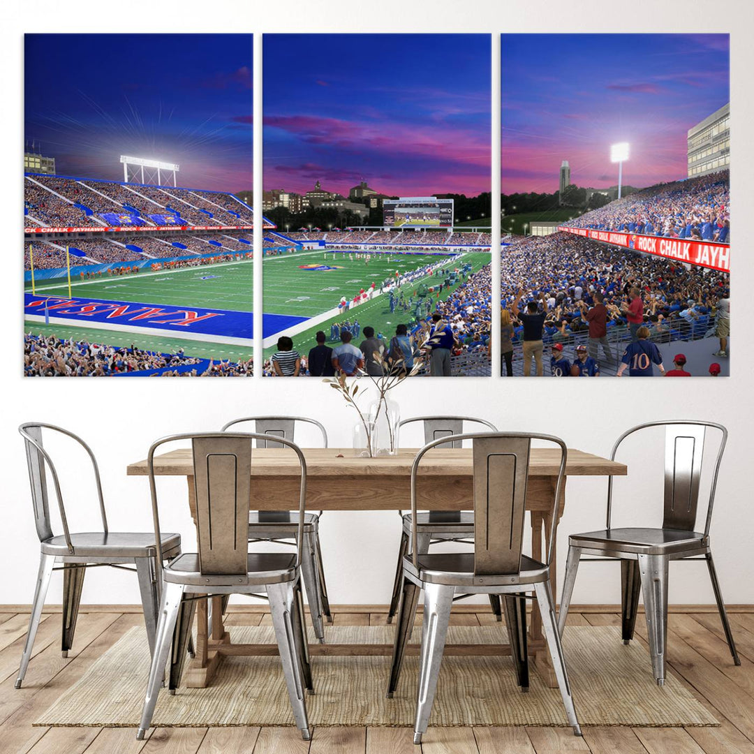 University of Kansas Jayhawks Football Team Print - Lawrence Kansas Memorial Stadium Wall Art Canvas Print