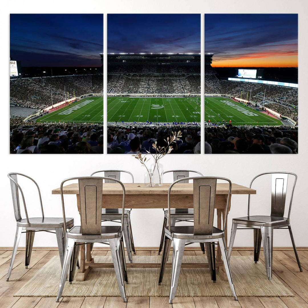 Michigan State Spartans Football Team Print - East Lansing Spartan Stadium Wall Art Canvas Print