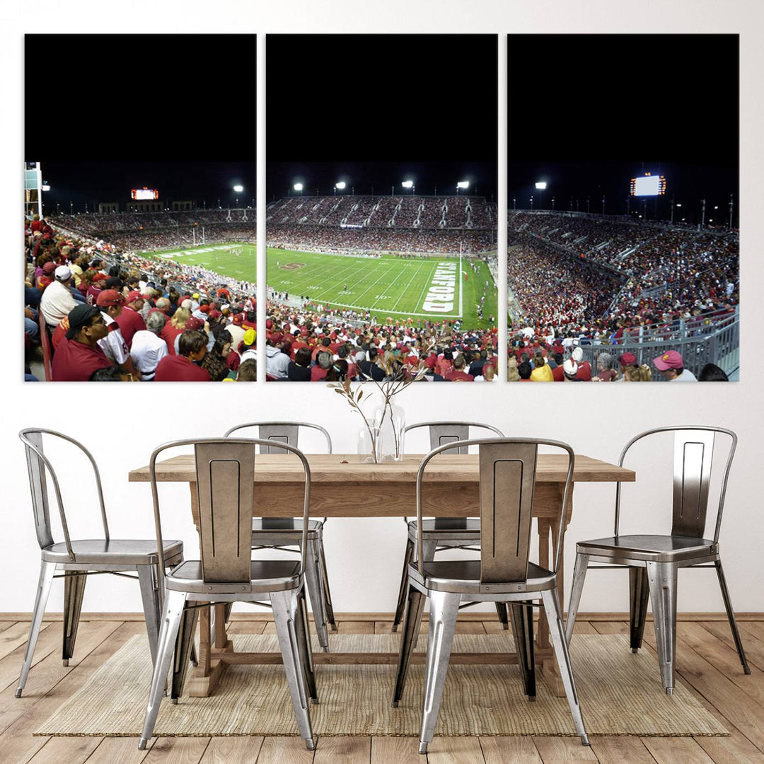 This Stanford University Cardinal Football Team canvas print, depicting fans in red filling Stanford Stadium at night, is perfect.