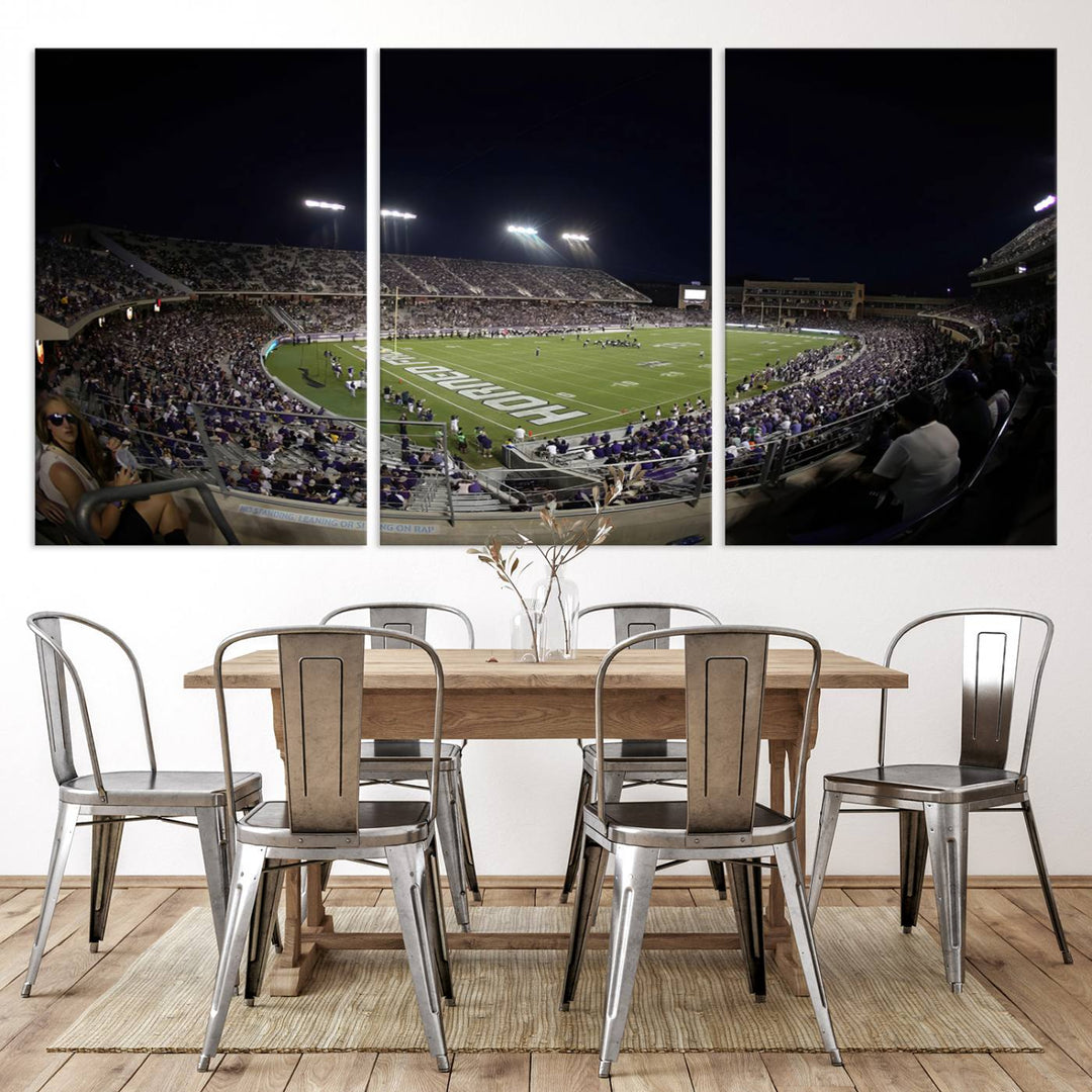 TCU Horned Frogs Football Team Print - Fort Worth Amon G. Carter Stadium Wall Art Canvas Print.