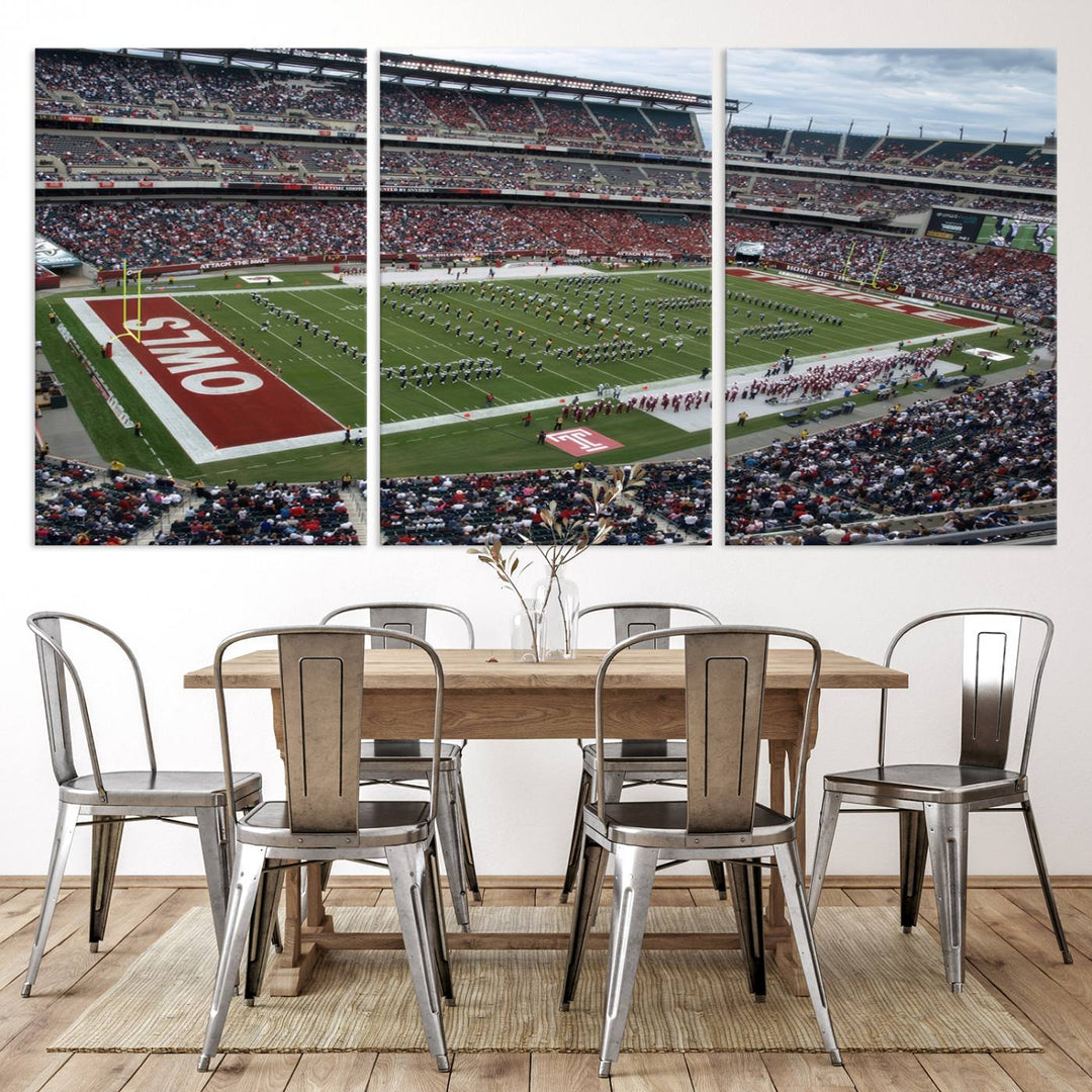 Aerial view wall art of Lincoln Financial Field during a Temple Owls game.